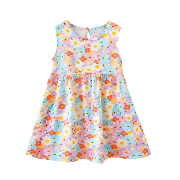 ATOGUTA Dresses For Girls Straps Party Dresses Cute Printed Sleeveless Beach Sundress, Size 1T-11