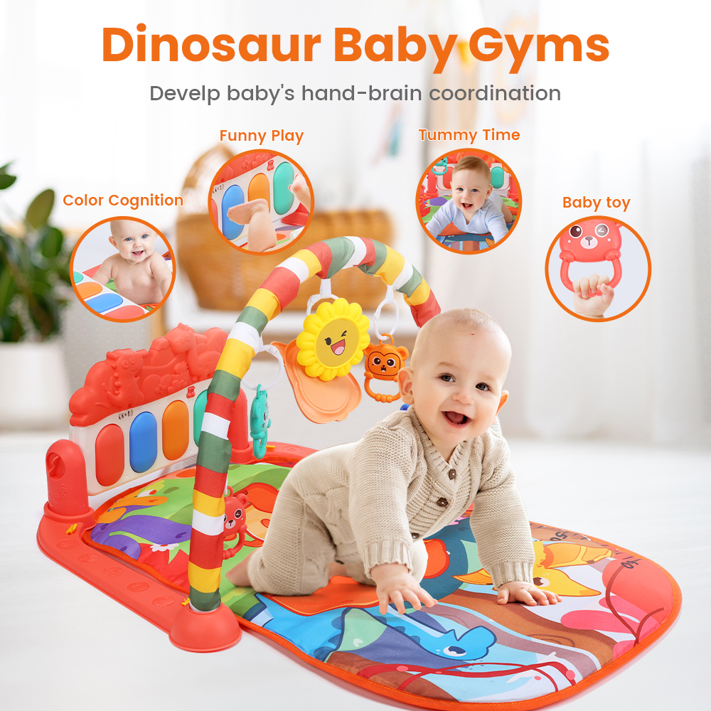 JoyStone Baby Gym Play Mat for Babies Tummy Time Mat, Play Music and Lights Piano Playmat Activity Gym for Baby Boy Girl, Infant Toddler Activity Center Toys, Baby Floor Newborn Play Mat, Red - image 2 of 8
