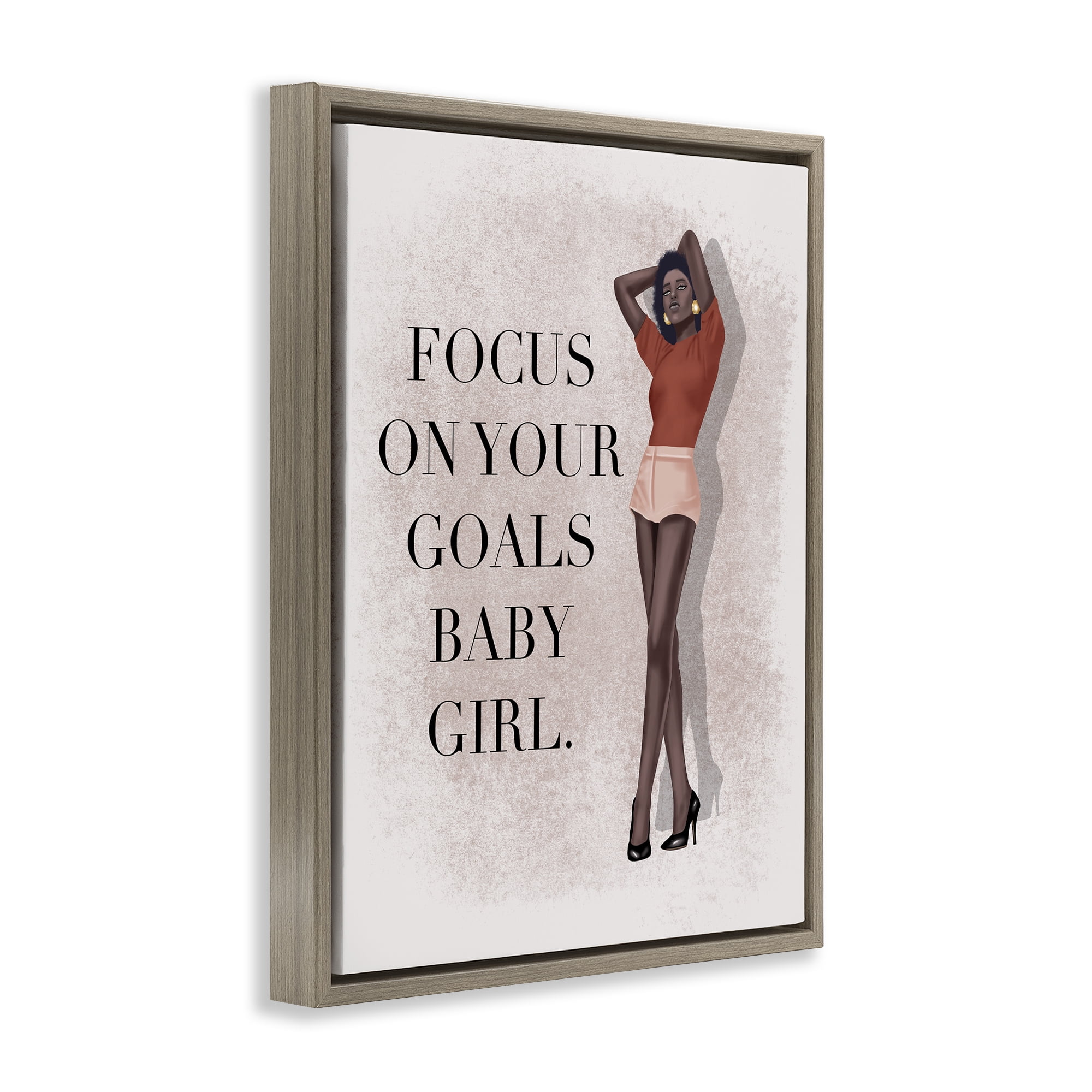 Stupell Industries Focus On Goals Girl People Painting Brown Floater Framed Canvas Art Print Wall Art, 17 x 21