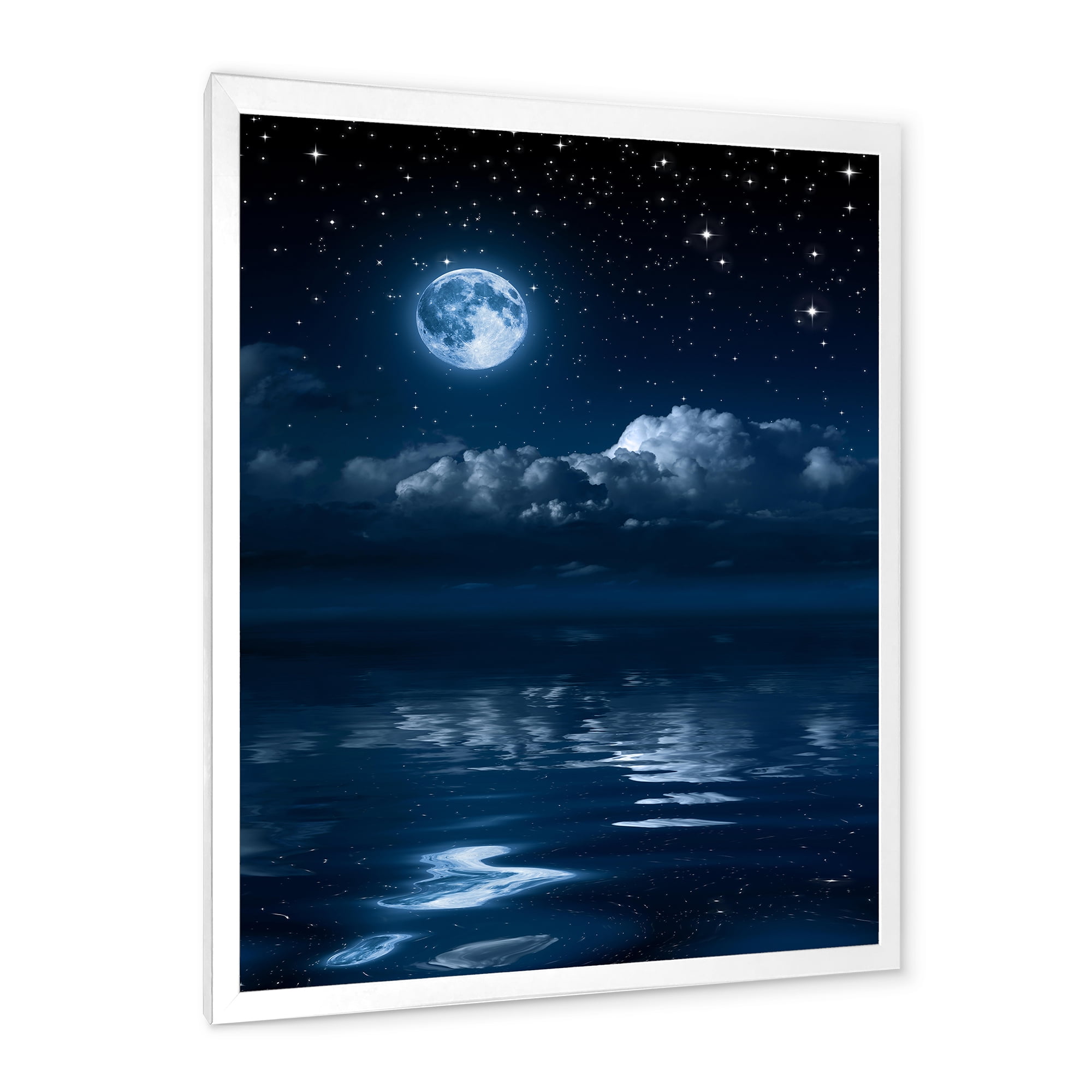 Designart 'Full Moon Night in Cloudy Sky I' Nautical & Coastal Framed Art Print