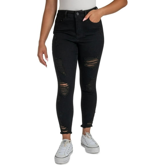 Indigo Rein Womens Cropped Curvy Fit Jeans, Black, 0