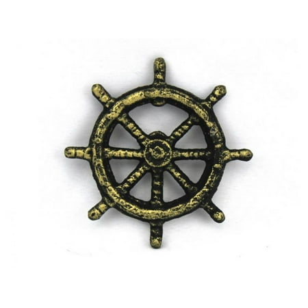 Antique Gold Cast Iron Ship Wheel Bottle Opener 3.75
