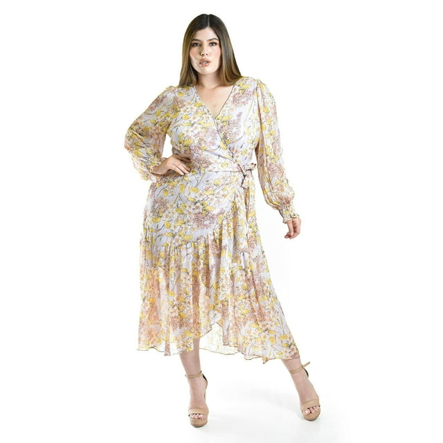 Vestido vaporoso de manga larga Roman Fashion /Tallas Extras, 3014 (Lila / Amarillo) lila 40
