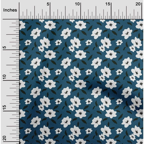 oneOone Polyester Spandex Teal Blue Fabric Florals Craft Projects Decor Fabric Printed By The Yard 56 Inch Wide-Z4W