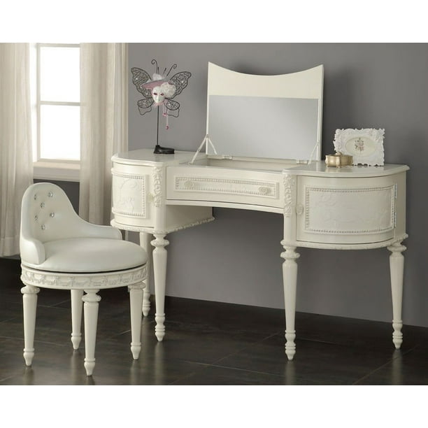 Simple Relax Dorothy Vanity Makeup Table Flip Top Mirror Jewelry Swivel Pu Chair Pearl White Com Relax Dorothy Vanity Makeup Table Flip, Pearl Wooden Mirrored Makeup Vanity Table White