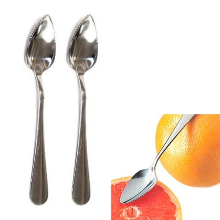 Glass Silver Plated Spoon - 2 Pc Grapefruit Spoon Set Steel Serated Edge Flatware Dessert Cirtus Fruit New