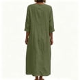 thumbnail image 5 of Wovilon Women's V-Neck Button Front Midi Dress with 3/4 Rolled Sleeves and Relaxed Fit, Cotton Linen Blend Casual Loose Shift Dress for Summer Vacation, 5 of 6