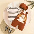 thumbnail image 2 of CAICJ98 Baby Boy Summer Clothes Short Sleeve Cute Cartoon Romper+Overalls Suspender+Hat Sets Newborn Infant Outfits (Khaki,6-12 Months), 2 of 4