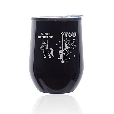 

Stemless Wine Tumbler Coffee Travel Mug Glass with Lid Officiant Superstar Unicorn Funny (Black Midnight)