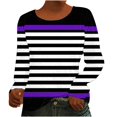 thumbnail image 2 of Long Sleeve T Shirt Fashion Casual Striped Tops for Women Crew Neck Slim Fitted Going Out Tops Y2K Outfits 2025 Purple S, 2 of 5
