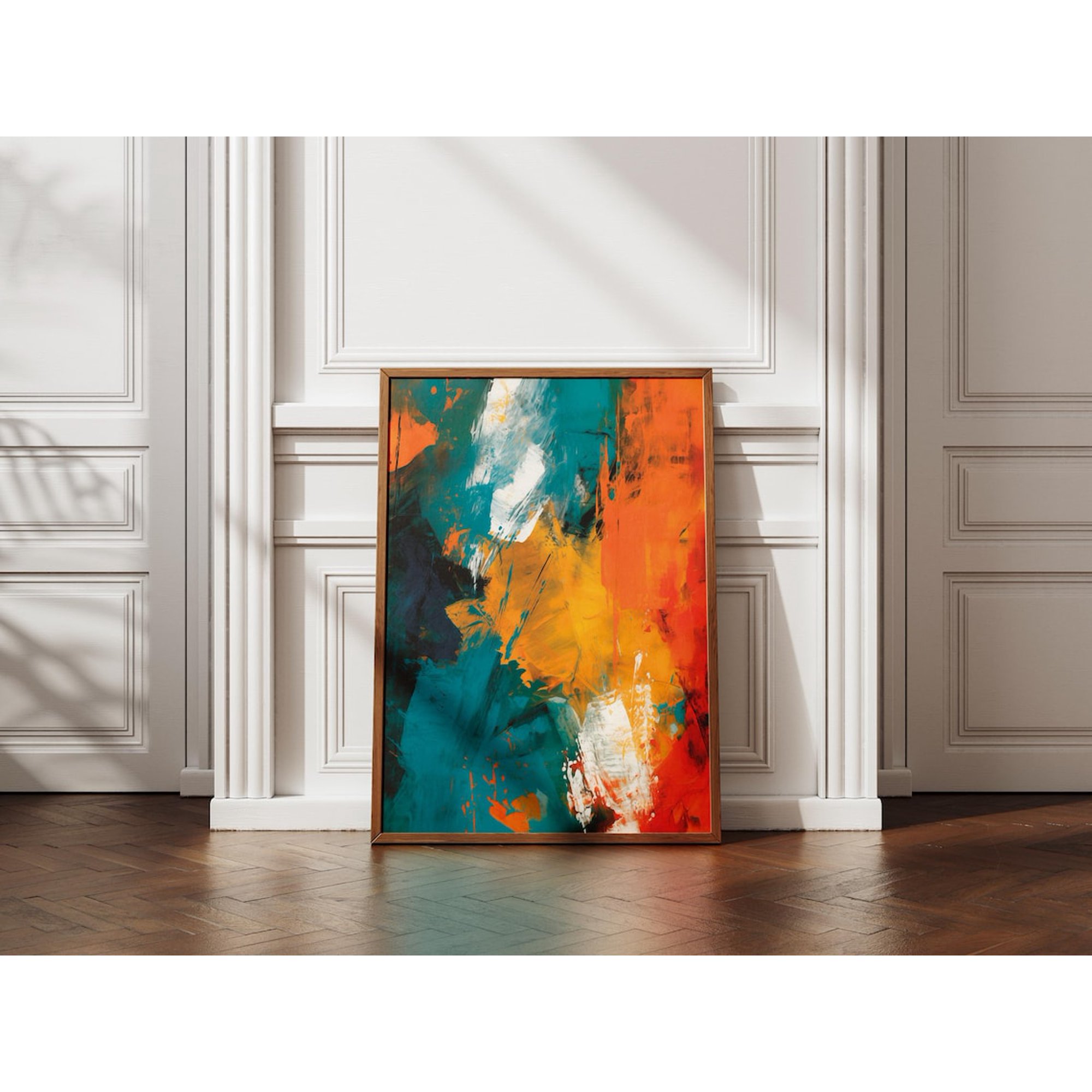 Orange Teal Abstract Wall Art Print