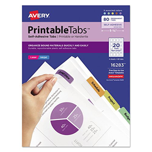 Avery 16283 Printable Plastic Tabs with Repositionable Adhesive, 1 3/4