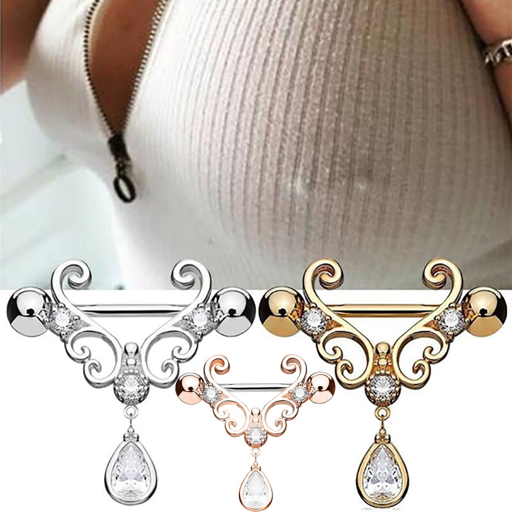 Fashion Sexy Nipple Ring Rhinestone Dangle Chain Body Piercing