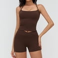 thumbnail image 1 of PISONIC Women 2 Piece Workout Sets Crossover High Waisted Biker Shorts with Pockets Built in Bra Racerback Tank Tops, 1 of 8