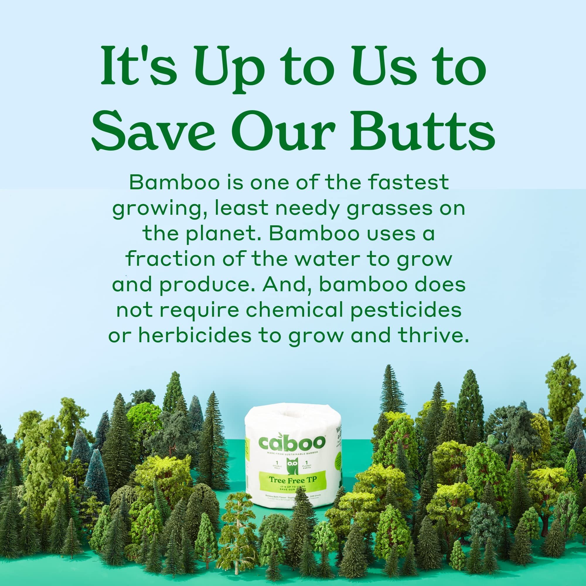 Caboo Tree Free Toilet Paper, Tree Free, Septic Safe Toilet Tissue, Eco Friendly, Chemical Free 2 Ply Toilet Paper, Pack of 24 Double Rolls, 300 Sheets Per Toilet Paper Roll