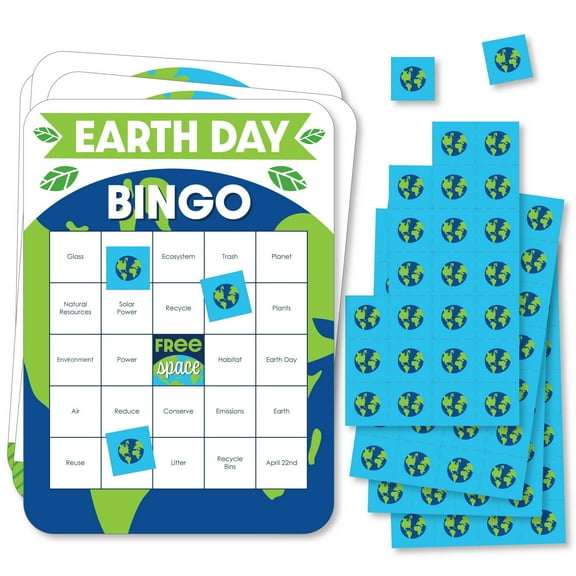Big Dot of Happiness Happy Earth Day - Bingo Cards and Markers - Save the Planet Party Shaped Bingo Game - Set of 18