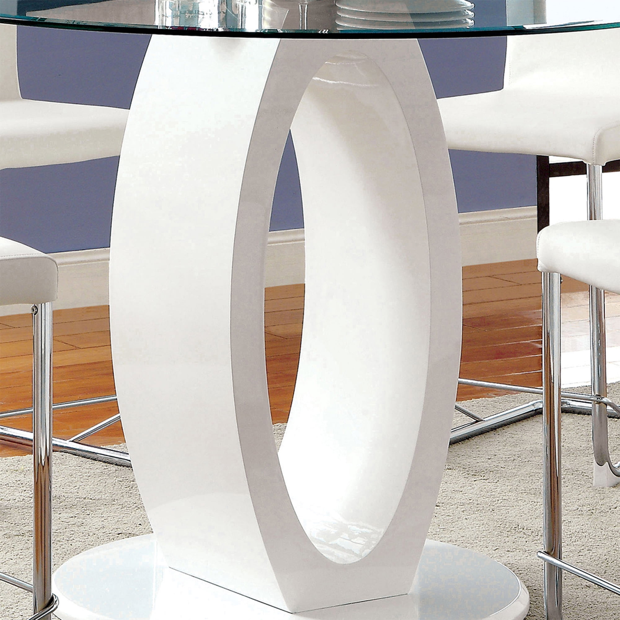 Furniture of America Janus Round Glass Top Counter Dining Table, White
