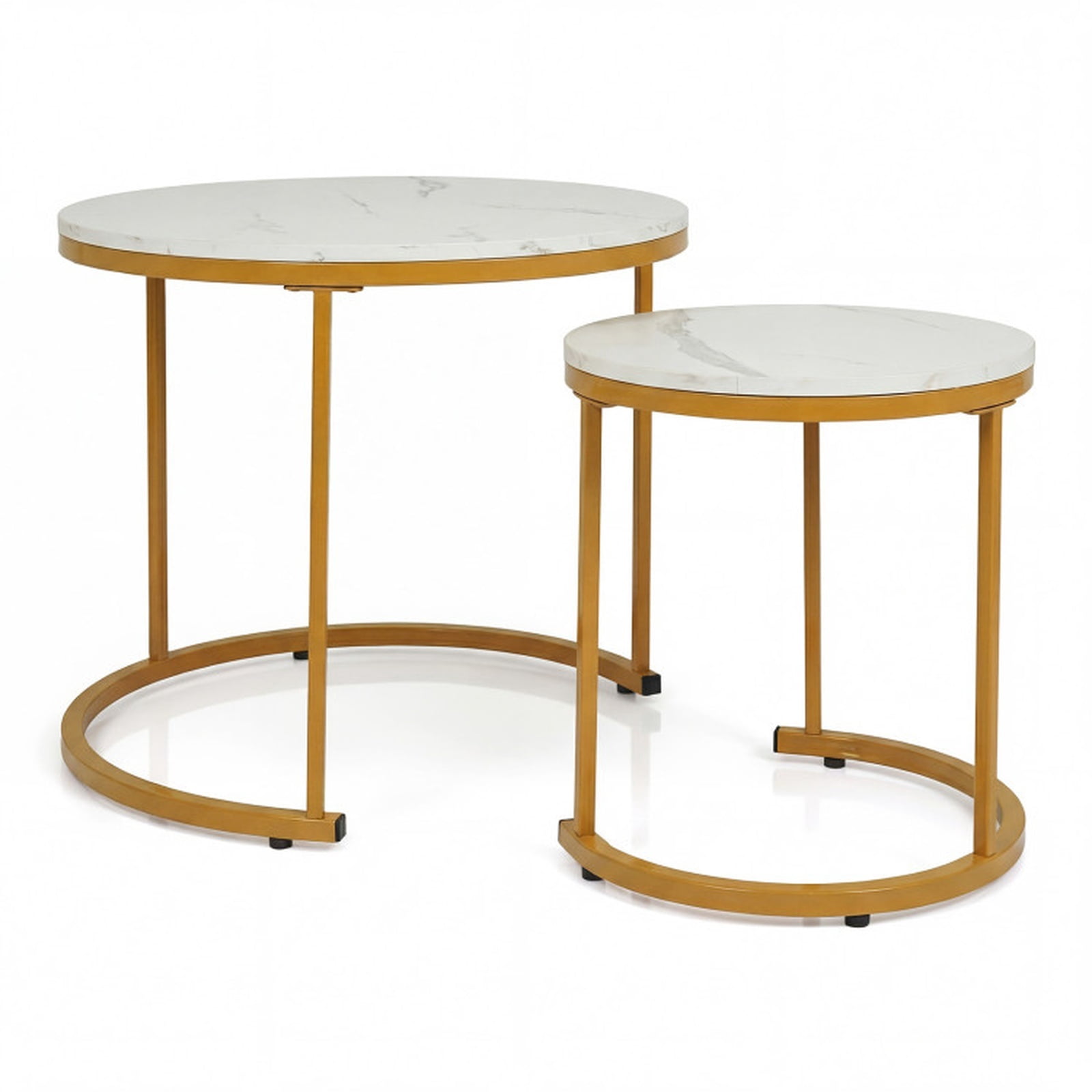 Furnibear Set of 2 Modern Round Stacking Nesting Coffee Tables with Powder Coated Steel Frame for Living Room and Bedroom, Gold