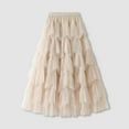 thumbnail image 2 of Ediodpoh Women's Skirts Fashion A Line Pleated Long Tutu Skirt Ruffle Mesh Calf Length Chiffon High Waist Ballet Skirt Beige One Size, 2 of 8