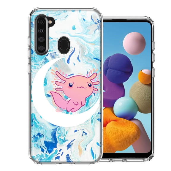 MUNDAZE For Samsung Galaxy A21 Pink Axolotl Moon Mable Design Double Layer Phone Case Cover