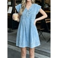 thumbnail image 2 of Summer Cap Sleeve Women Casual Tie V Neck Loose Denim Mini Dress, 2 of 6