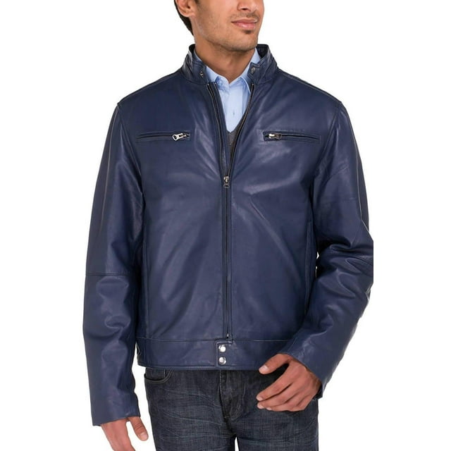 Mens Blue Coat Luciano Natazzi Trim Fit Lambskin Leather - Walmart.com