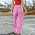 thumbnail image 6 of ZHUASHUM Women Casual Pants High Waist Joggers Wide Leg Solid Color Sweatpants Long Pants With Pocket Summer Leisure Daily Casual Beach Travel Vacation Outfits M Pink, 6 of 7