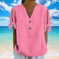thumbnail image 6 of Zpanxa Womens Summer Tops, Women's Printed Tie-Front T-Shirt V-Neck Short Sleeve Button Down Casual Loose Fit Summer Top Non Positioning Design Fashion, 6 of 8