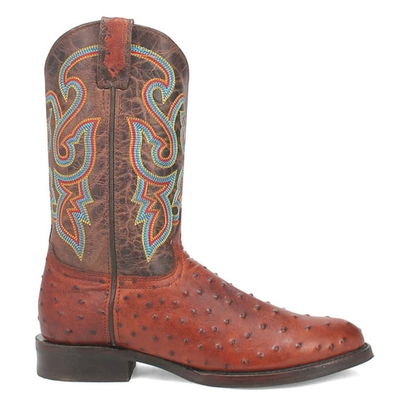 Dingo Mens Ranger Leather Embroidered Ostrich Print Round Toe Cowboy  Mid C