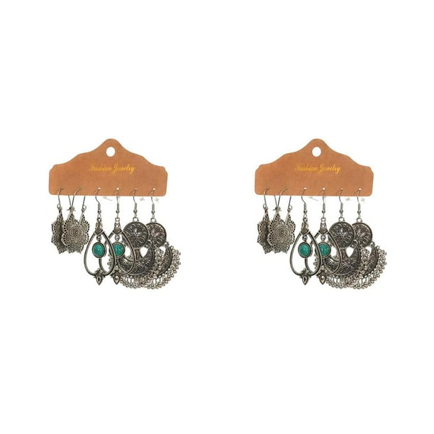 Pendientes de colores Vintage Sonducket 3 pares joyería Bohemia de aleación larga colgante de gota