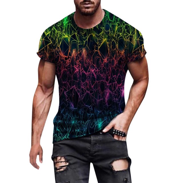 Camiseta con escote de verano a la moda para hombre Patrón de impresión 3D Manga corta Pompotops oipoqjl5835