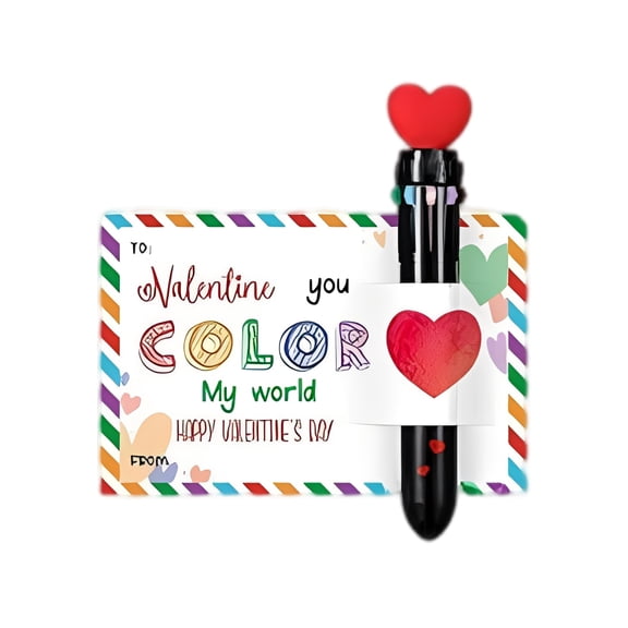 Valentines Day Card and Pen Gift Set, Greeting Card with Retractable Multicolor Pen for Kids School Student Classroom Exchange Party,1pc