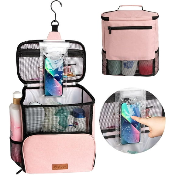 GUCADS-Large Mesh Shower Caddy Portable with Waterproof Phone Pocket - Hanging Shower Bag for College Dorm Room Essentials, Travel, Gym, Camping - Quick Dry Bathroom Tote Organizer for Women & Men (P