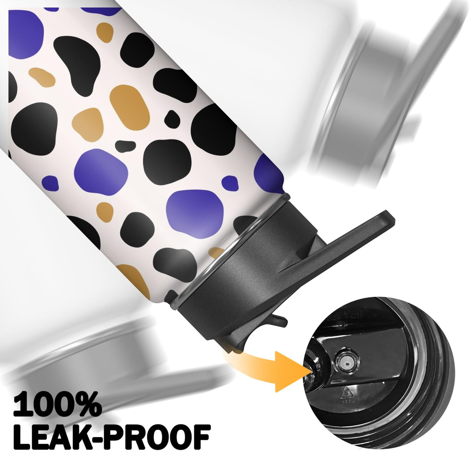 Leopard Print Insulated Stainless Steel Water Bottle with Straw & Cleaning Brush – 18 Oz | Leakproof, BPA-Free, 304 Stainless Steel, Wide Mouth, Travel Mug for Car, Gym, Office