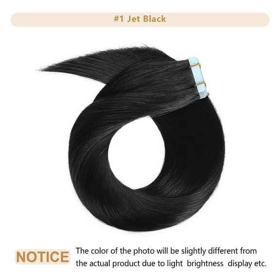 WEIF-Tape-in Hair Extensions - 14inch Jet Black, Silky Straight, 20pcs 40g