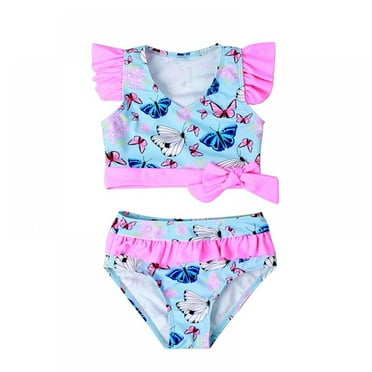 BESLY 1-5Years Girl's Bikini Beach Sport 2-Piece Swimsuits Solid High Waist Bikini Bathing Suit Set