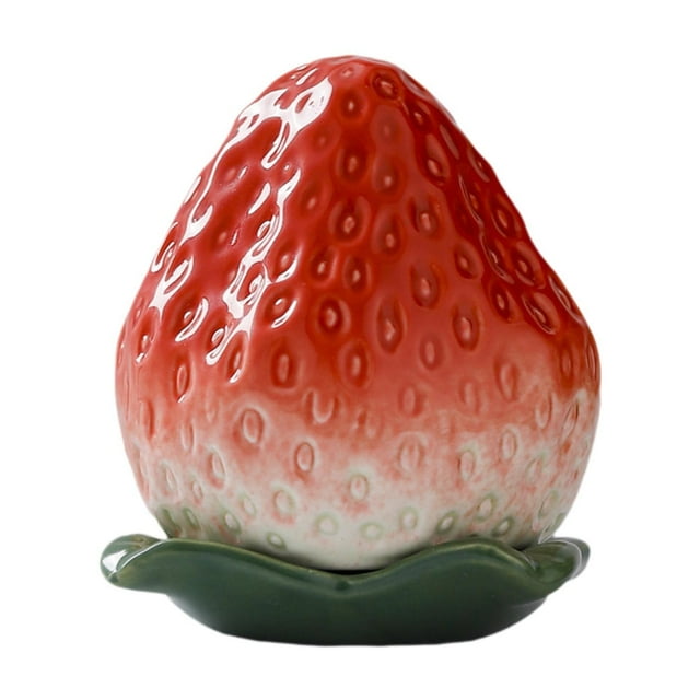 Recipiente para almacenar té, tarro para dulces, tarro decorativo reutilizable de cerámica con forma de fresa, recipiente decorativo para té de hojas