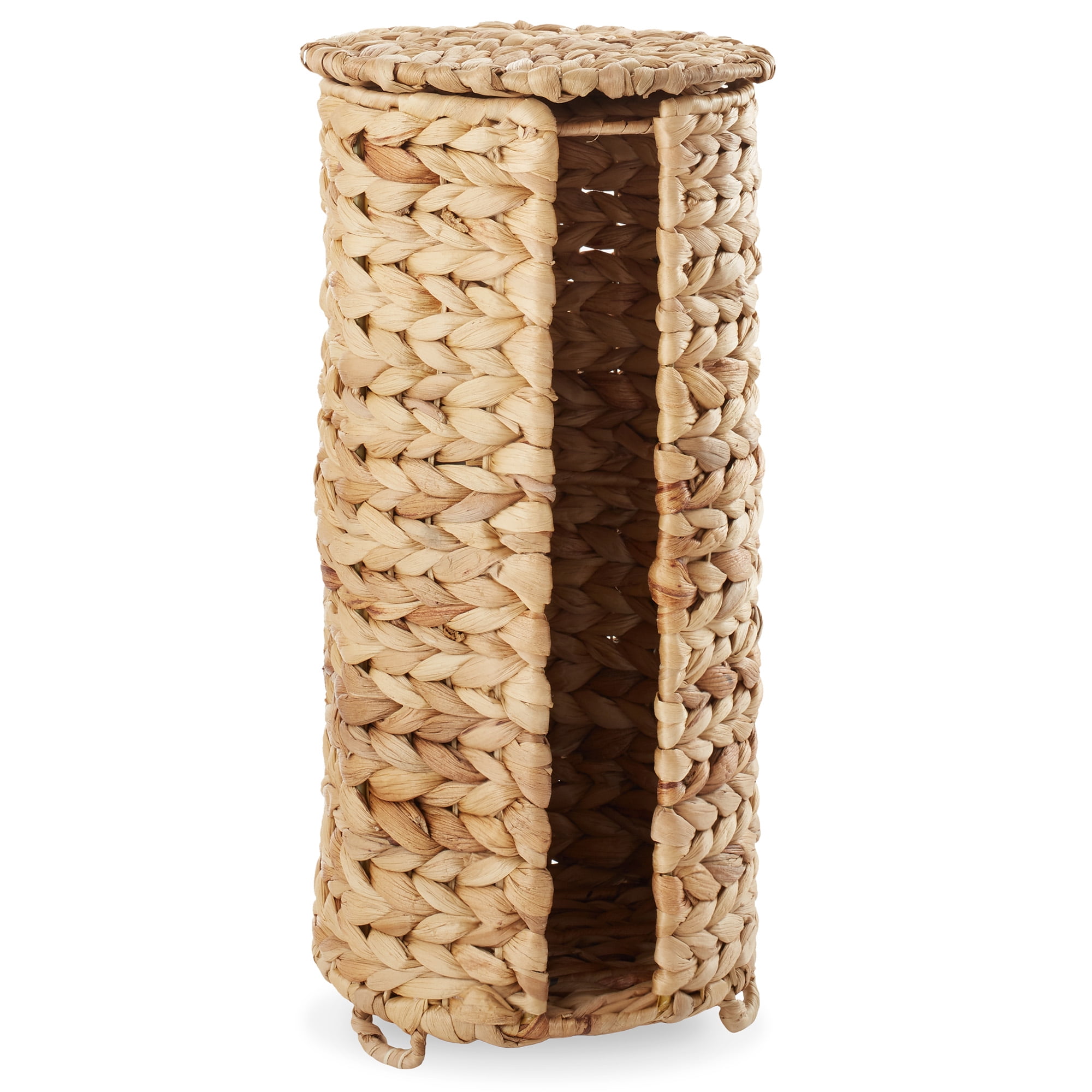 Casafield Toilet Paper Roll Holder with Lid - Natural, Fits 3 Rolls, Free Standing Water Hyacinth Bath Tissue Storage Organizer for Bathroom