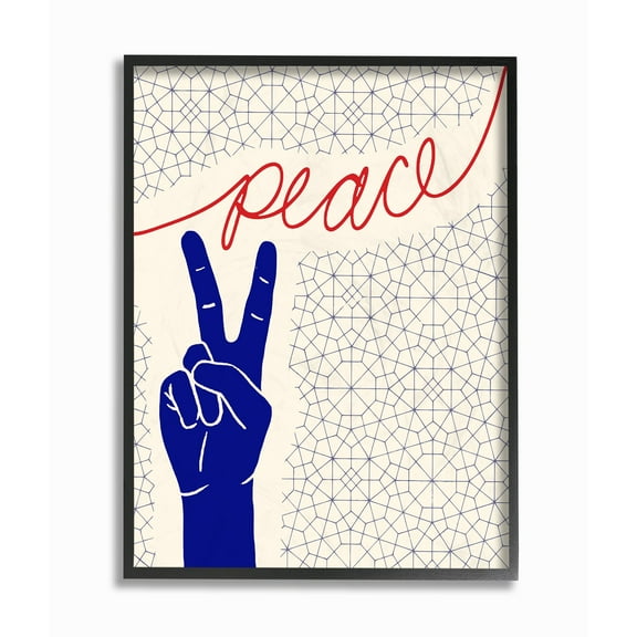 Stupell Industries Peace Hand Sign Pattern Blue Red Design Framed Wall Art by The Saturday Evening Post
