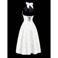 thumbnail image 6 of White Halter Neck Deep V-Neck Backless Bowknot Floral Jacquard Fit & Flare Dress, 6 of 8