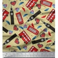 thumbnail image 1 of Soimoi Velvet Fabric Bus,Telephone Booth & London Clock Tower Architectural Print Sewing Fabric Yard 58 Inch Wide, 1 of 3
