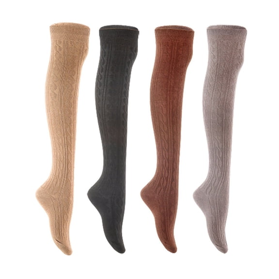 Lian LifeStyle Women's 4 Pair Adorable Comfortable Soft Thigh High Over Knee High Cotton Socks Size 6-9 L1024 Beige,Black,Coffee,Dark Grey
