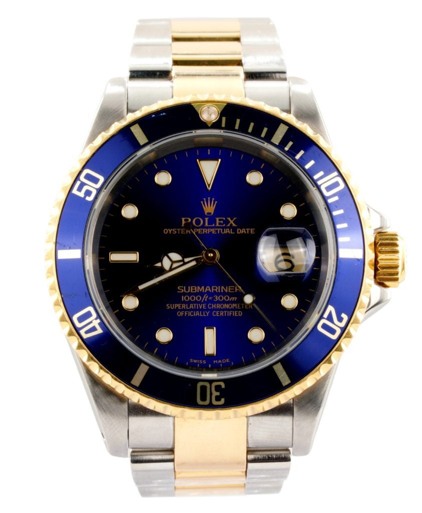 Pre-Owned Mens Rolex Two-Tone Submariner 16613 Watch with Blue Dial and Bezel