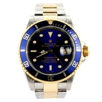 Pre-Owned Mens Rolex Two-Tone Submariner 16613 Watch with Blue Dial and Bezel