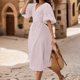 thumbnail image 3 of Gibobby Vestido de gasa de verano para mujer Primavera y verano Nuevas mujeres europeas y Temperamento Color Sexy Slit Puff Sleeve Tie Dress(Morado,XL), 3 of 4