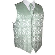 Best Tuxedo Men's Formal, Prom, Wedding, Homecoming, Tuxedo Vest, Tie & Hankie Set in Sage Paisley - XS