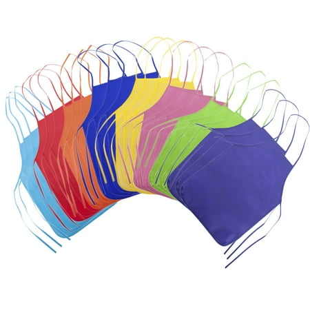 (Price/24 Packs)Opromo Non Woven Colorful Kids Apron for DIY Painting Drawing Artist Available in 2 Sizes(S/M)-Assorted-S