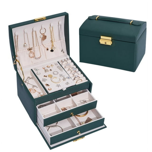 CHAO Joyero para mujeres y niñas (verde oscuro), joyero, joyero, organizador de almacenamiento para anillos, pulseras, pendientes, relojes, gafas, regalos de Navidad