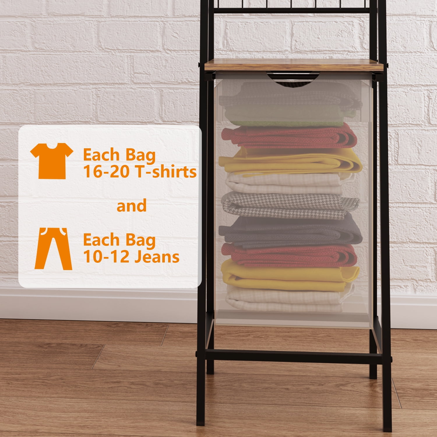 LENLN Black Metal Frame Bathroom Storage Rack with Laundry Hamper & Open Shelves - Space - Saving Multi - Layer Shelf for Bathroom Organization