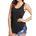 thumbnail image 3 of Women U Neck Solid Color Side Split Scoop Hem Tank Top, 3 of 5